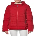 Tommy Hilfiger Women's Puffer Lightweight Hooded Jacket with Drawstring Packing Bag, Crimson, X-Large