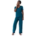 Fruit of the Loom Women's Short Sleeve Tee and Pant 2 Piece Sleep Pajama Set, Turquoise, Large