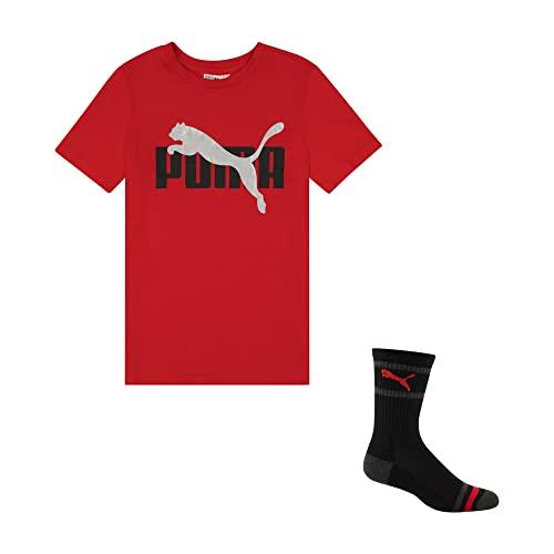 PUMA Boys' Graphic Core Logo Tee & Crew Sock Set, High Risk Red, L