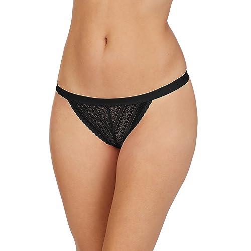 DKNY Women's Lace Thong Panty, Black, Medium