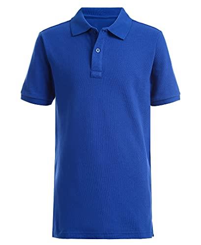 Nautica Boys' Big School Uniform Short Sleeve Polo Shirt, Button Closure, Comfortable & Soft Pique Fabric, Royal Blue, 8