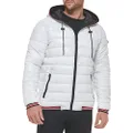 Calvin Klein Hooded Shiny Puffer Jackets, Winter Coats for Men, White, Small