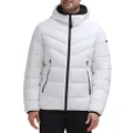 Calvin Klein Men's Winter Coat-Puffer Stretch Jacket with Sherpa Hood, White, Small