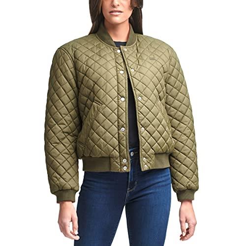 Levi's Women's Diamond Quilted Bomber Jacket, Army Green/Sherpa Lined, X-Small