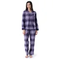 Wrangler Women's Long Sleeve Flannel Top and Pant Pajama Set, Lilac Ombre Plaid, Small