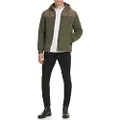 Kenneth Cole Men's Rib Knit Storm Cuff Diamond Quilt Attached Hood Color-Block Jacket, Olive, Medium