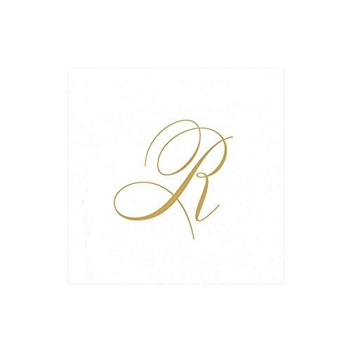 Caspari Entertaining with White Pearl Paper Linen Cocktail Napkins, Monogram Initial R, Pack of 30