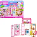 Barbie Dollhouse with 2 Levels & 4 Play Areas, Fully Furnished Barbie House with Pet Puppy & Accessories for Kids 3 Years Old and Above
