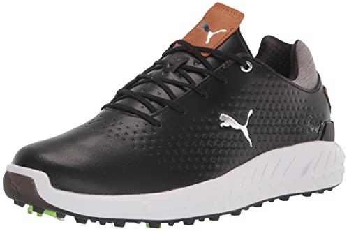 PUMA GOLF Men's Ignite Articulate Leather Golf Shoe, Black/Silver, 12.5