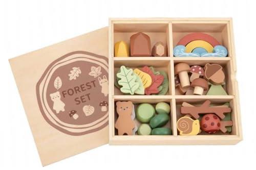 Tooky Toy My Forest Friends Wooden Forest Block Set: Woodland Blocks and Shapes for Nature Play Montessori Set