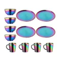 Plate and Bowl Sets, Stainless Steel Rainbow Dishes Bowls Mugs Kitchen Dinnerware Set Service for 4 (Rainbow, 9 inch Plate/5.1 inch Bowl/Cups)