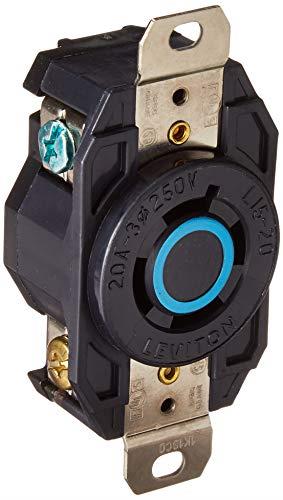 Leviton 2420 20 Amp, 250 Volt- 3PY, Flush Mounting Locking Receptacle, Industrial Grade, Grounding, V-0-MAX, Black