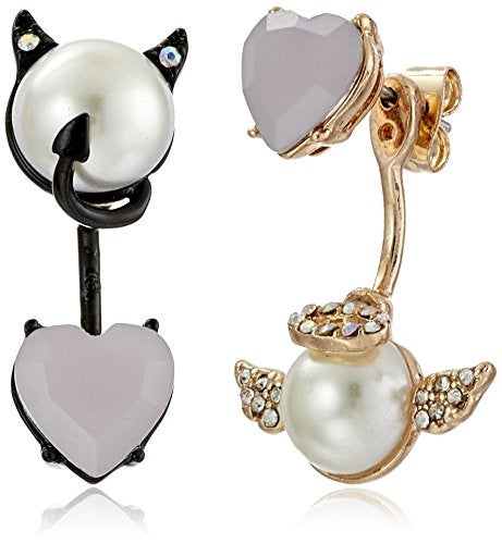 Betsey Johnson Angel & Devil Mismatch Front/Back Earrings, One Size, Metal, no_stone
