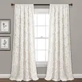 Lush Decor Ruffle Diamond Curtains Textured Window Panel Set for Living, Dining Room, Bedroom (Pair), 95” x 54”, White