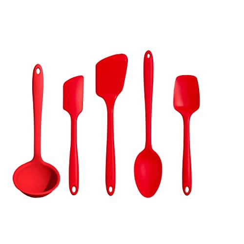 GIR: Get It Right - 5 Piece Silicone Utensil Set - Ladle, Spatula, Flip, Spoon & Spoonula - Non-Stick - Heat Resistant - Dishwasher Safe - Kitchen Utensils - Baking Supplies - BPA & BPS Free - Red