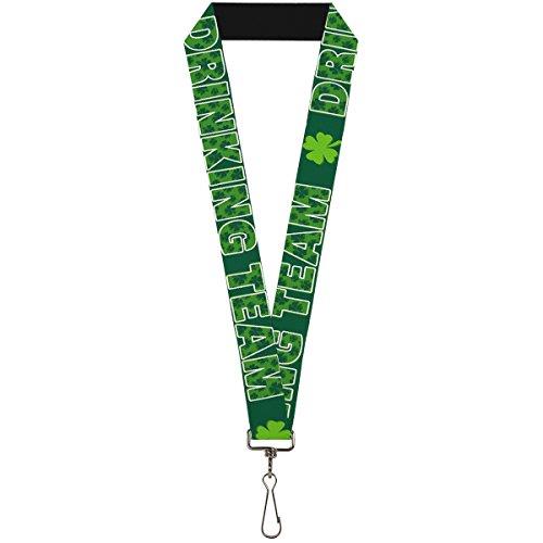 Buckle-Down Lanyard, St. Pat's Drinking Team and Shamrocks Black/Green/White, 22 Inch Length x 1 Inch Width