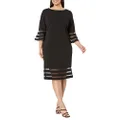 Calvin Klein Women's Plus Size Bell Sleeve Sheath with Sheer Inserts Dress, Black 3, 14 Plus