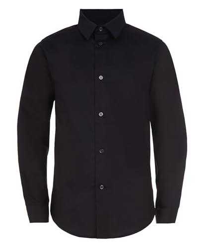 Calvin Klein Boys' Long Sleeve Slim Fit Dress Shirt, Style with Buttoned Cuffs & Shirttail Hem, Black, 12
