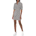 Calvin Klein Women's Short Sleeve Collared Dress with Button Down Front, Black/Cream, 14