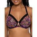 Curvy Couture Women's Sheer Mesh Full Coverage Unlined Underwire, Sexy Supportive Plus Size, See-Through Bras, Retro Roses, 38H