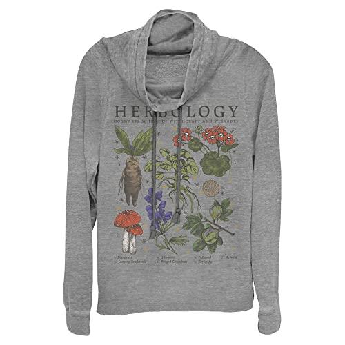 Harry Potter Deathly Hallows Herbology Women's Fast Fashion Cowl Neck Long Sleeve Knit Top, Gray Heather, X-Large