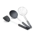 Joseph Joseph Nest Fusion 3-piece Silicone and Stainless Steel Kitchen Wok Set, Silcone Turner, Spoon and Wire Skimmer Strainer, BPA Free, Heat Resistant Non Stick