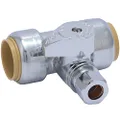 SharkBite 3/4 x 3/4 x 3/8 Inch Compression Tee Stop Valve, Push to Connect Brass Plumbing Fitting, PEX Pipe, Copper, CPVC, PE-RT, HDPE, 24986A