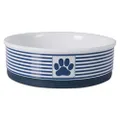 Bone Dry DII Paw Patch & Stripes Ceramic Pet Bowl for Food & Water with Non-Skid Silicone Rim for Dogs and Cats (Large - 7.5" Dia x 4"H) Nautical Blue