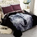 JYK Korean Faux Mink Fleece Blanket 83" X 91", 5.7 LB - 2 Ply Reversible Soft Warm Plush Flannel Blanket (Dark Wolf/Wolf, King)