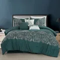 Chezmoi Collection Linz 7-Piece Teal/White Paisley Floral Scroll Embroidered Comforter Set, California King