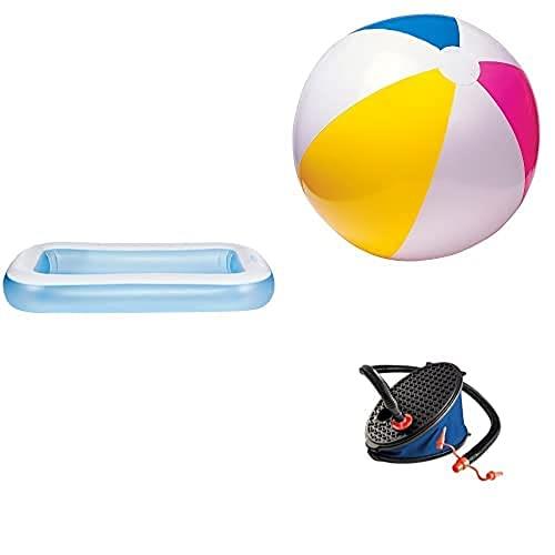 Intex 57403NP Rectangular Baby Pool + Intex 59030 Glossy Panel Ball Glossy Panel Ball + Intex Bellows Foot Pump, Black, 11.5"