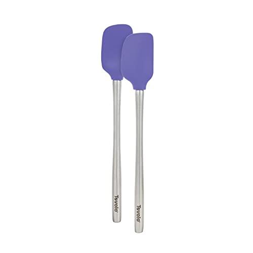 Tovolo Flex-Core Stainless Steel Handled Mini Spatula & Spoonula Set (Periwinkle), Kitchen Utensil Set of 2, Heat-Resistant & BPA-Free Silicone Turner Heads, Safe for Cast Iron | Dishwasher-Safe
