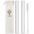 ALINK Glass Smoothie Straw, Extra Wide Reusable Long Fat Boba Straws, 14mm X 9 in for Milkshake and Tapioca Pearls Tea, Set of 2 with Clening Brush