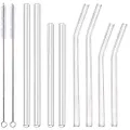 ALINK 8-Pack Clear Glass Smoothie Straws, 10mm Wide 10" + 9" Long Reusable Drinking Straws for Milkshakes, Juice, Water, Milk with 2 Cleaning Brush