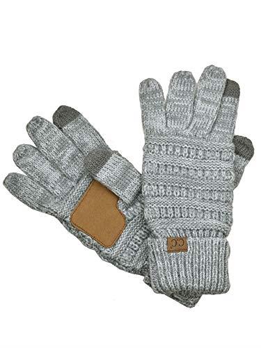 C.C Unisex Cable Knit Winter Warm Anti-Slip Touchscreen Texting Gloves, 2 Tone Gray
