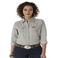 Wrangler Women’s Long Sleeve Western Snap Work Shirt, Grey Denim, XXL
