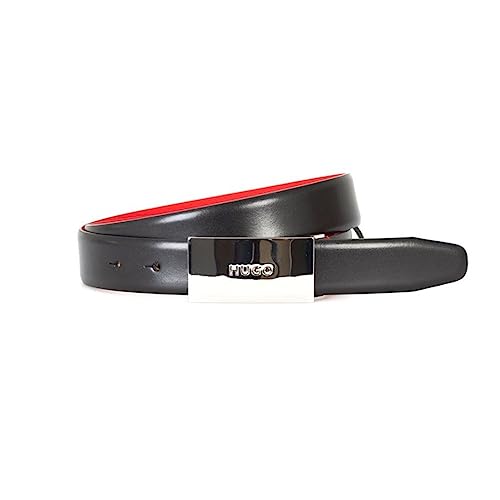 Hugo Men's Baldwin Plaque Leather Belt, Black, 32