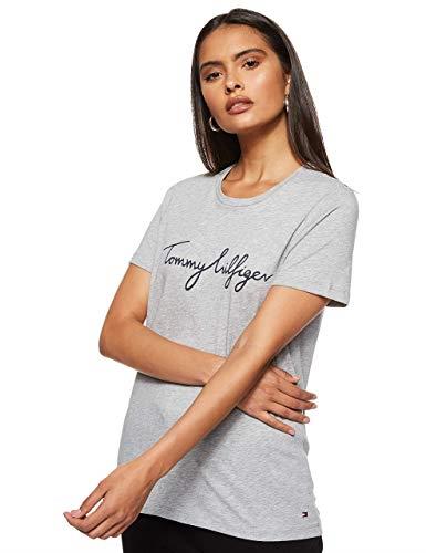 Tommy Hilfiger Women's Heritage Crew Neck Graphic Tee ,Light Grey Htr ,Large