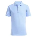 Nautica Boys' Big School Uniform Short Sleeve Polo Shirt, Button Closure, Comfortable & Soft Pique Fabric, Light Blue, 3 Years