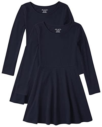 The Children's Place Girls' Long Sleeve Solid Knit Dress 2 Pack Set, Tidal, X-Small (4)