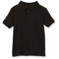 Nautica Boys' Big School Uniform Short Sleeve Polo Shirt, Button Closure, Comfortable & Soft Pique Fabric, Black, 14-16 Husky
