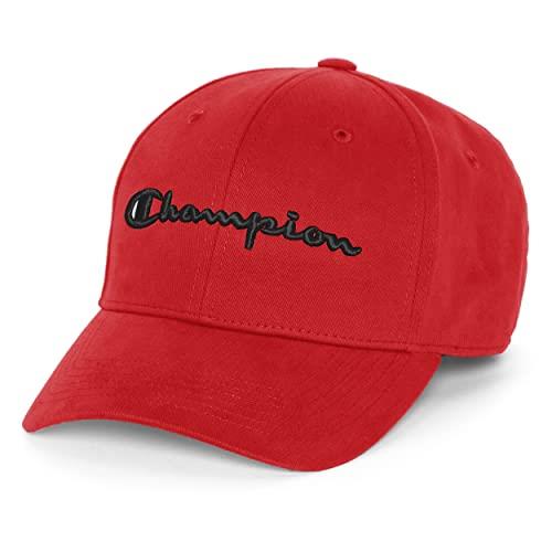 Champion Hat, Classic Cotton Twill, Baseball, Adjustable Leather Strap Cap for Men, Scarlet 3D Script, One Size