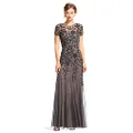 Adrianna Papell Women's Floral Beaded Godet Gown, Lead, XXL Plus