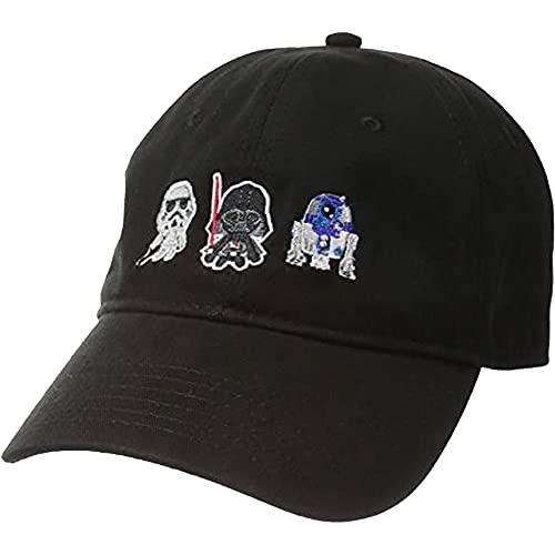 Star Wars Dad Hat, Darth Vader, R2-D2 and Stormtrooper Cotton Adult Baseball Cap with Curved Brim, Black Pixels '22, One Size