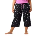HUE womens Basic Printed Knit Capri Pajama Sleep Pant, Made With Temperature Control Technology, Black - Night Cap, XXL Plus