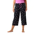 HUE womens Basic Printed Knit Capri Pajama Sleep Pant, Made With Temperature Control Technology, Black - Night Cap, XXL Plus