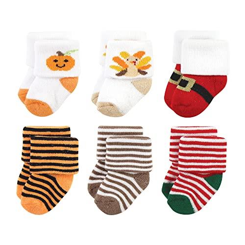 Hudson Baby unisex-baby Holiday Newborn Terry Socks, Halloween Christmas, 6-12 Months