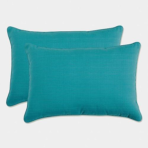 Pillow Perfect Indoor/Outdoor Forsyth Corded Oversized Rectangular Throw Pillow, Turquoise, Set of 2