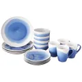American Atelier Round Dinnerware Sets | Blue & White Kitchen Plates, Bowls, and Mugs | 16 Piece Stoneware Oasis Collection 10.5 x 10.5 | Dishwasher & Microwave Safe | Service for 4