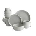 Gibson Home Zuma 16 Piece Round Kitchen Dinnerware Set, Dishes, Plates, Bowls, Mugs, Service for 4, Matte Stoneware, Light Grey